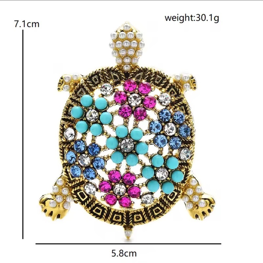 Whimsical Turtle Sparkling Multicolor Crystal Statement Brooch - Picture 7 of 8